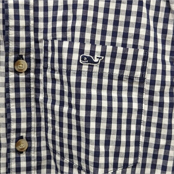 Vineyard Vines Navy Blue White Gingham Button Down Church Shirt Boy Size M 8 10 - Picture 4 of 6